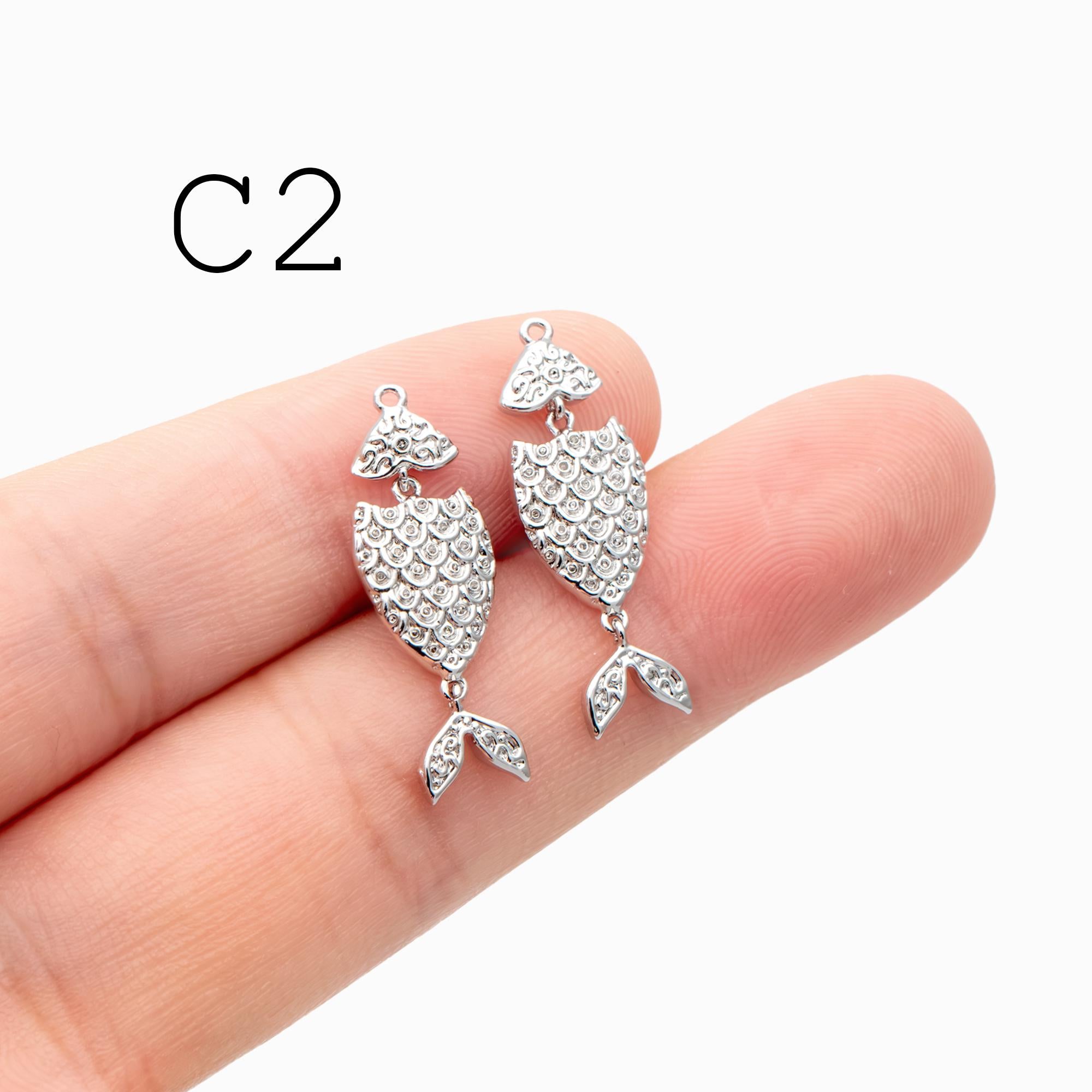 4pcs Gold/ Silver Tone Fishbone Charm, Gold/ Rhodium Plated Brass Fishbone Pendant, Skeleton Pendant (GB-2936)